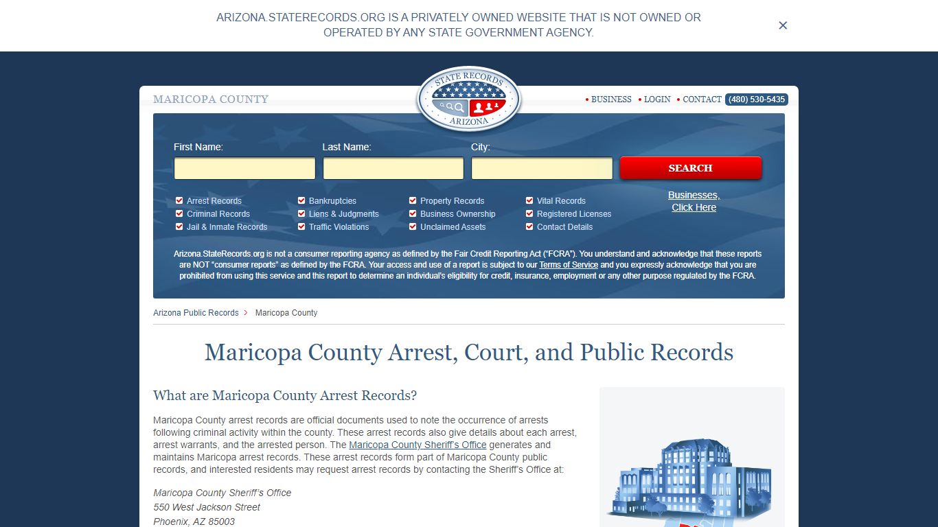 Maricopa County Arrest, Court, and Public Records